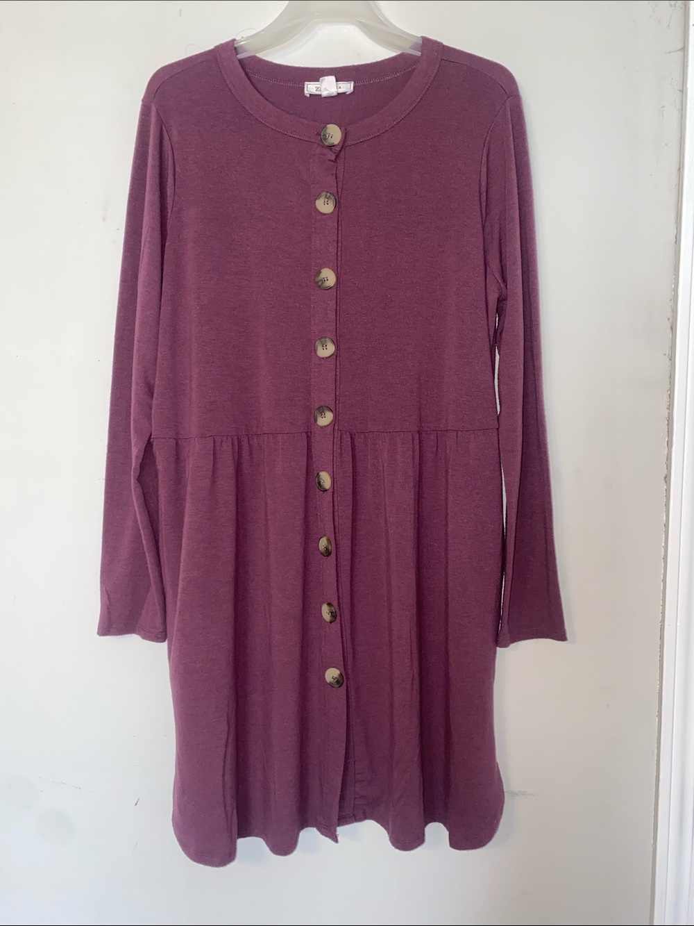 Zenana Outfitters Plum Button-Front Long Sleeve Dress